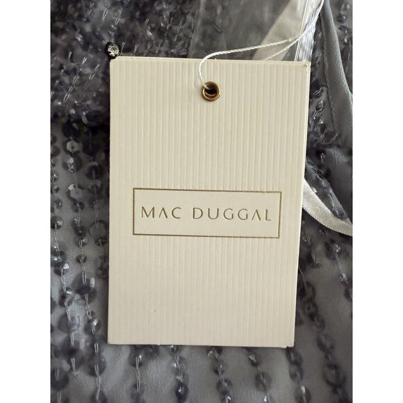 Mac Duggal 10509 Sequin Cocktail Sheath Dress Round Neck Sleeveless Platinum - Picture 10 of 16